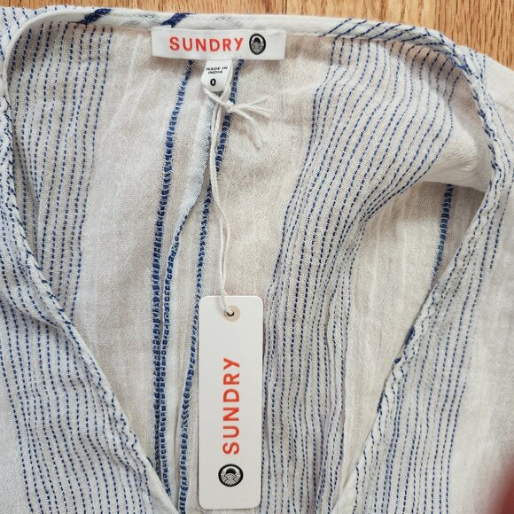 Sundry by Anthropologie Striped Embroidered Midi Dress Women's Size XS - Picture 3 of 8